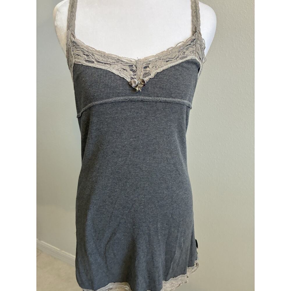 Vintage XOXO Babydoll Cami Top Ribbed Bella Swan Lace Trim Y2K Coquette Grunge S - Picture 12 of 16